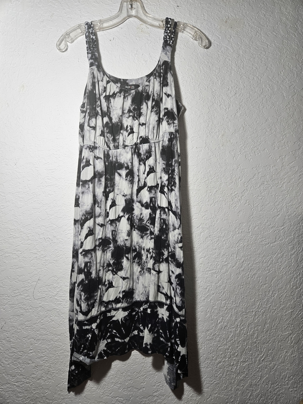 Sleeveless Asymmetrical Tie-Dye Dress in Black & White